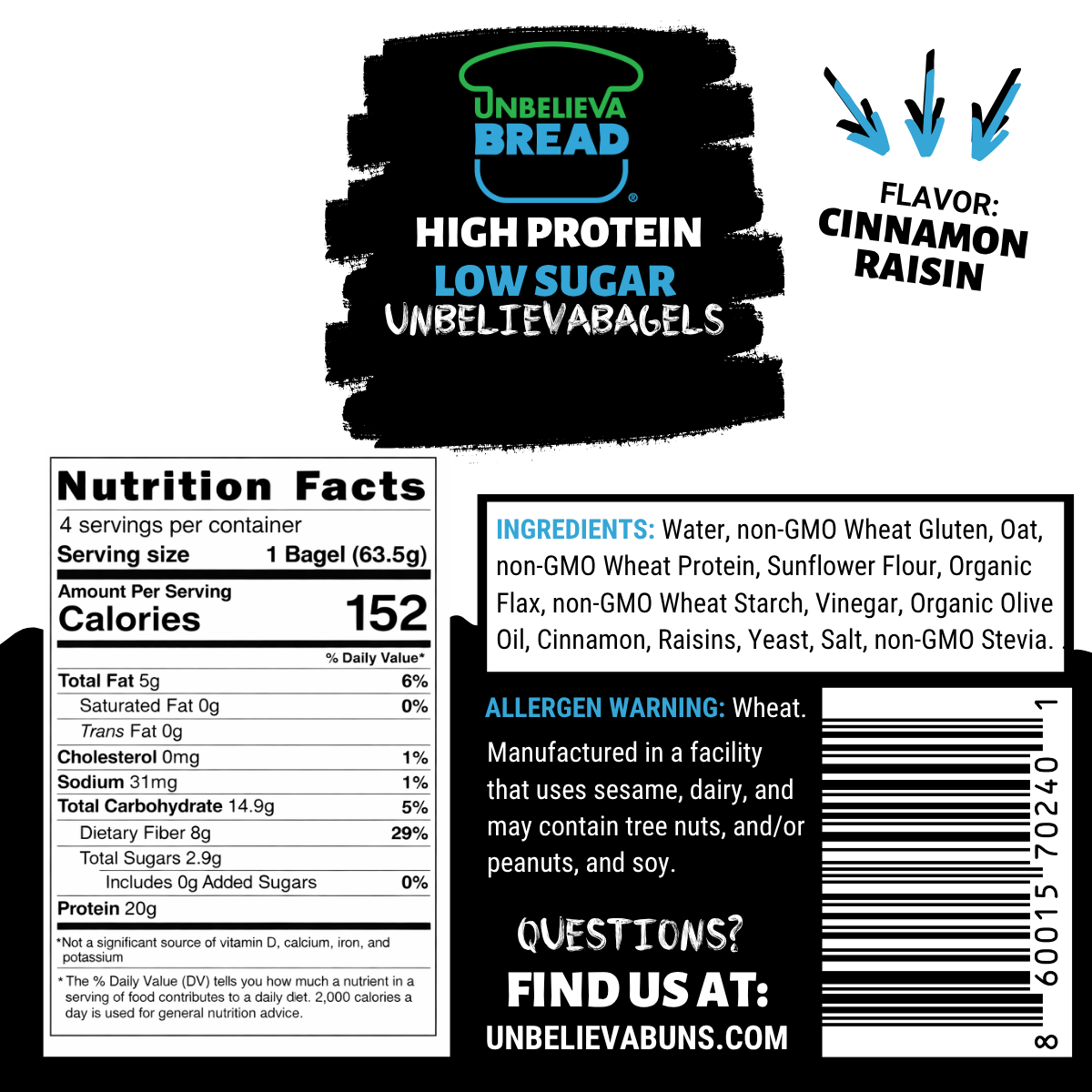 UnbelievaBagels - 2 Bags High Protein, Low-Carb Bagels (8 Total Bagels)