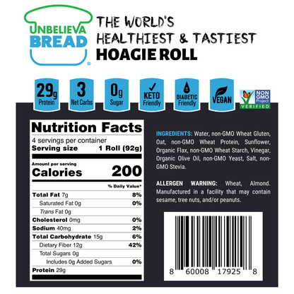 Case of UnbelievaHoagies (8" Hoagie Rolls) - 15 bags per case