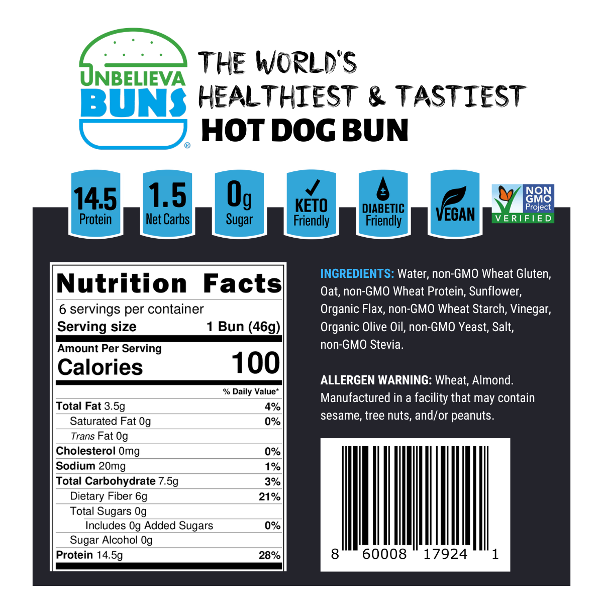 Case of UnbelievaBuns (Hot Dog Buns) - 12 bags per case