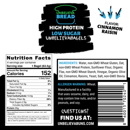 UnbelievaBagels - 2 Bags High Protein, Low-Carb Bagels (8 Total Bagels)