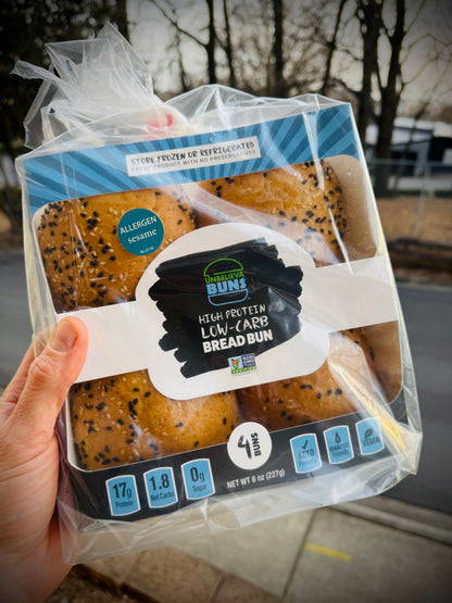 Bougie Buns - Sesame Seeded UnbelievaBuns - High Protein, Low-Carb Bread Buns (4 Total Buns)