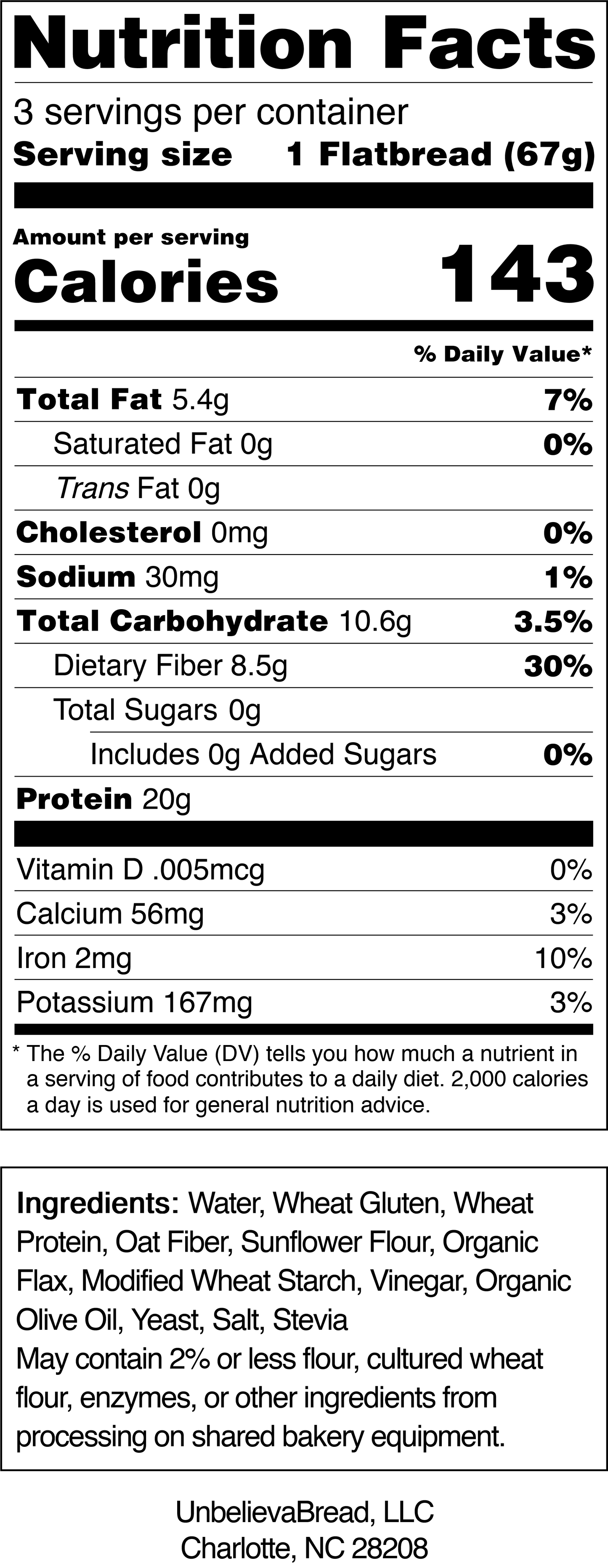 2 Bags UnbelievaFlatbread - High Protein, Low-Carb Flatbread (6 Crusts)