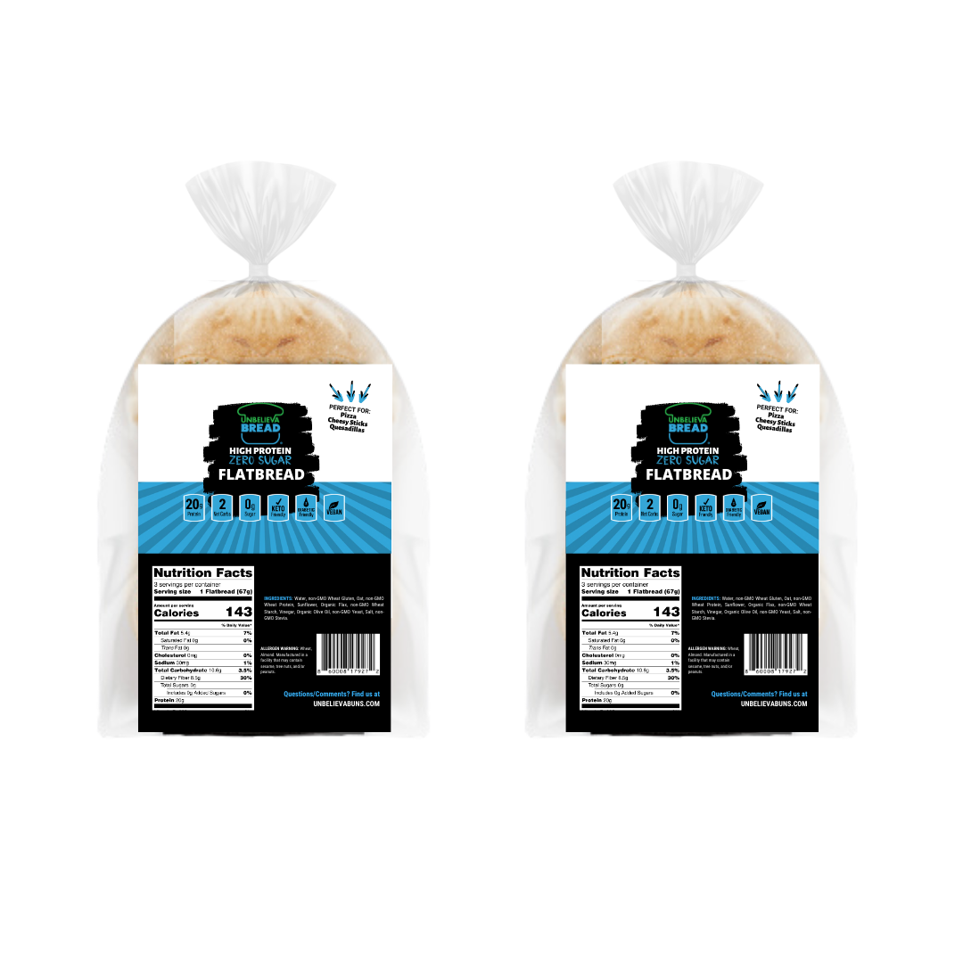 2 Bags UnbelievaFlatbread - High Protein, Low-Carb Flatbread (6 Crusts)
