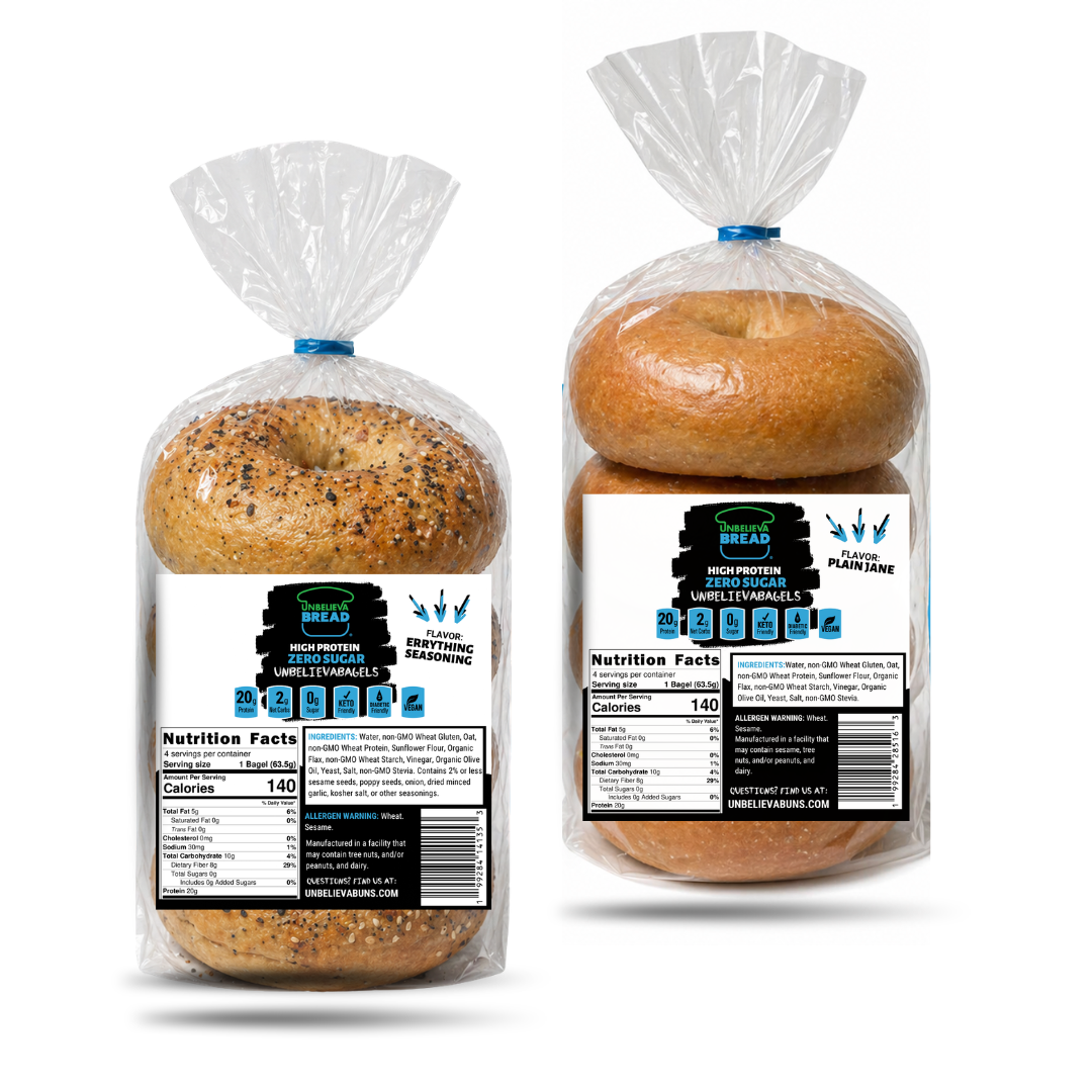 UnbelievaBagels - 2 Bags High Protein, Low-Carb Bagels (8 Total Bagels)
