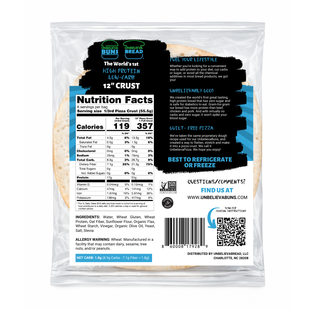 UnbelievaPizza - High Protein, Low-Carb 12" Pizza Crust (2 LARGE Crusts)